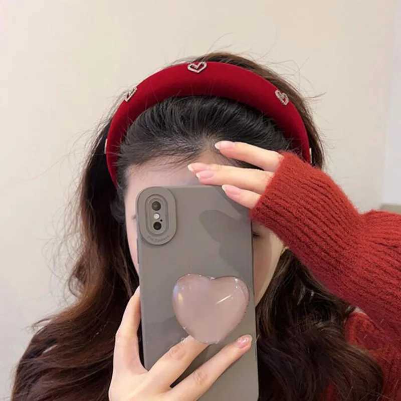Retro Flocking Rhinestone Wine Red Black Velvet Headband Female Temperament Fashion Girl Headband H260319