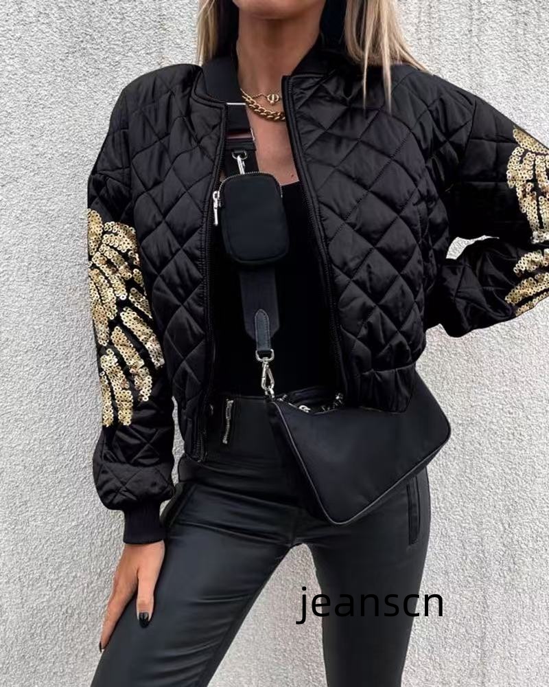 Womens Jackets Streetwear Woven Faux Leather Cropped Puffer Women 2024 Fall Winter Warm Long Sleeve Goth Motorcycle Bomber Coat Outwear