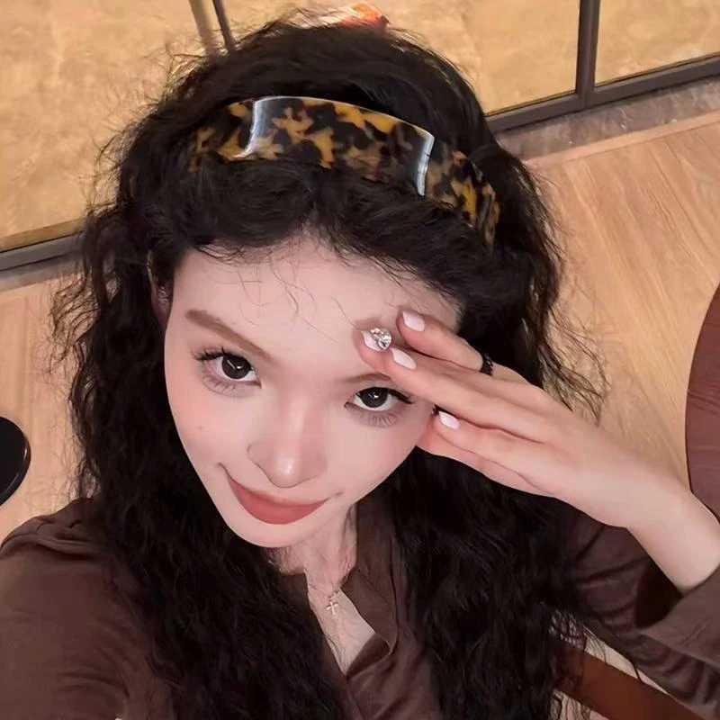 Retro Wide Tortoiseshell Headband Amber Leopard Print Patterned Toothed Non Slip Headband Washing Face Makeup Acetate Headwrap H260319