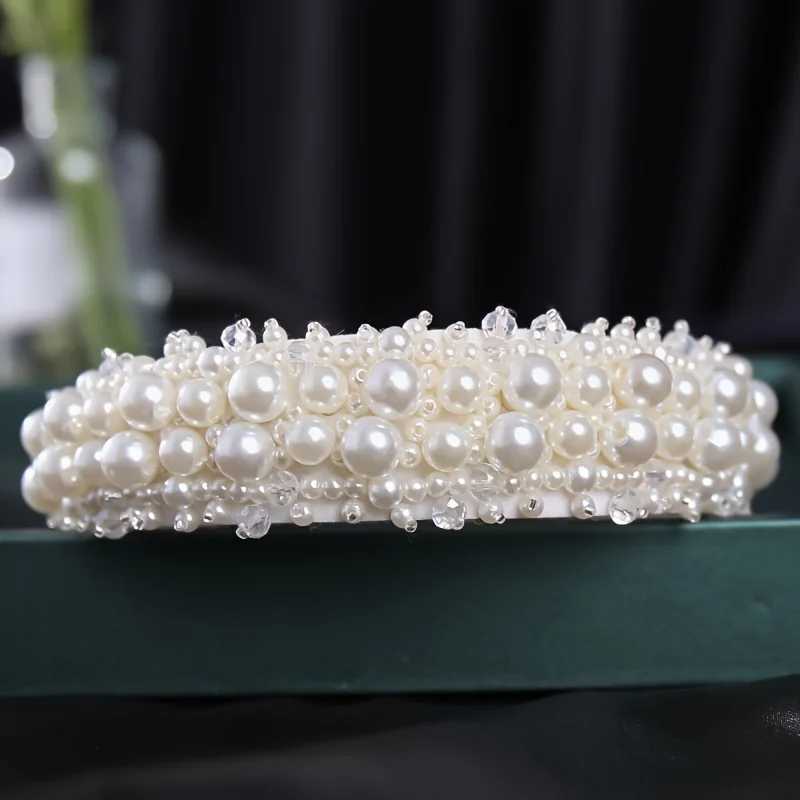 Silver Color Pearl Hairband Headband Tiara Women Korea Elegant Hair Hoop Ornament Bridal Wedding Hair Accessories Jewelry Band H260319