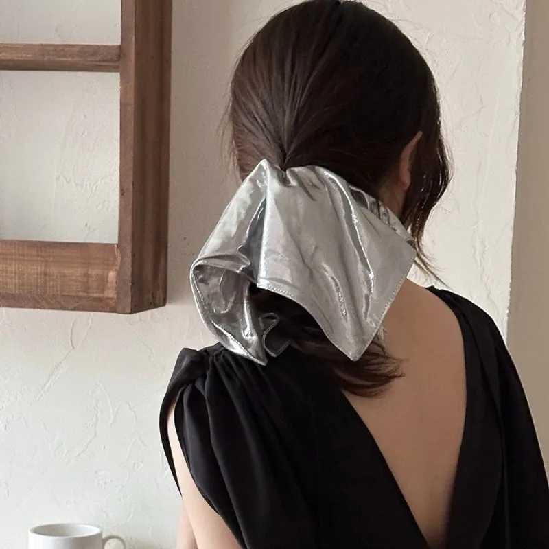 Silver Leather Square Scarf Hair Band High Elastic Hair Accessories For Women H260319