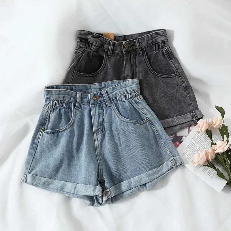 ZMZBCH Summer High Waist Denim Shorts Women Casual Loose Ladies Fashion Plus Size Elastic Waist Wide Leg Short Jeans Female M260319