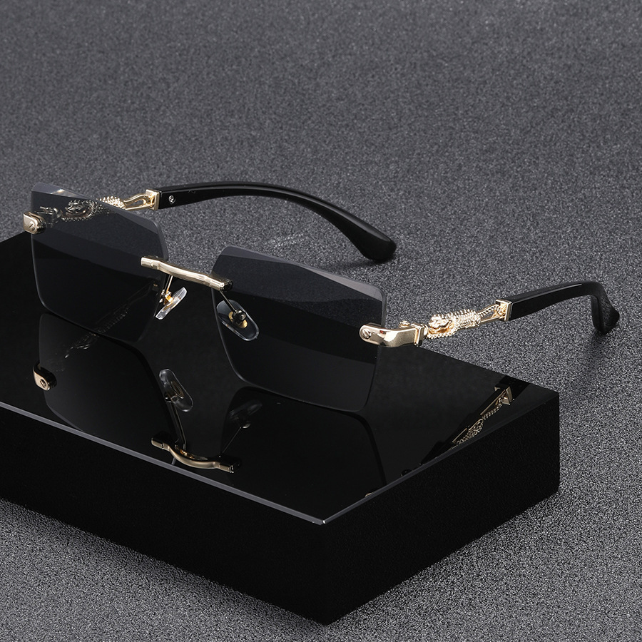 Luxury Brand Designer Sunglasses European And American Style Frameless Leopard Decor Sunglasses New Square Fashion Sunglasses