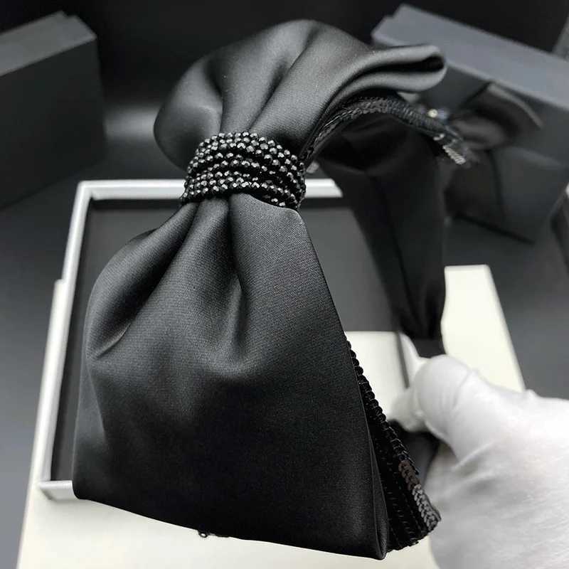Black satin hairpin headband for women wrapped with black crystal high skull top pressed hair face wash headband H260319