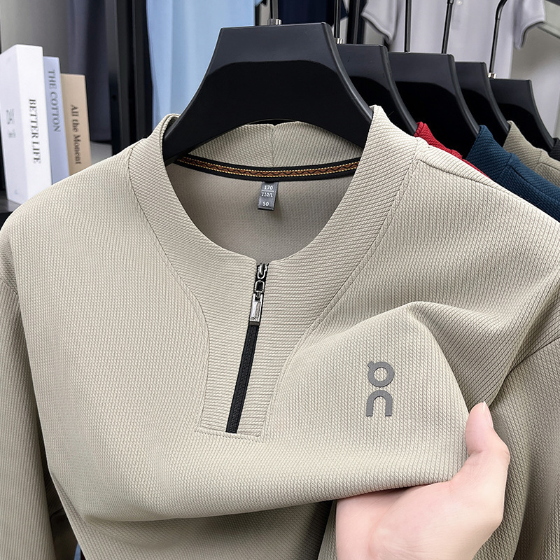 2026 Hot Selling Men's Long Sleeved Sportswear Autumn Fashion Zipper Round Neck Top Fashion Basic Shirt Men's Long Sleeved T-shirt