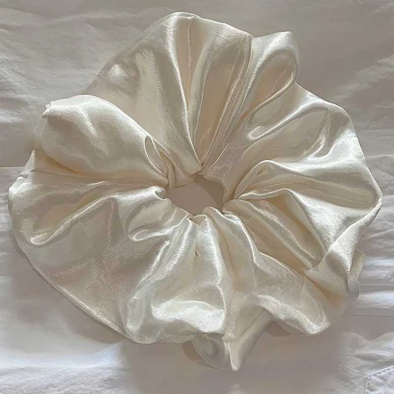 1PC High-Shine Pearlescent White Large Satin Scrunchie - Stylish Premium Minimalist Ponytail Hair Tie H260319