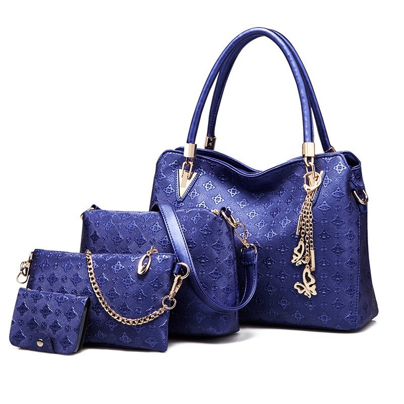 2026 Luxury Fashion Women's Handbag Four Piece Set New Fashion Embossed Soft Leather Pull Shoulder Bag Trendy Gold Large Capacity Tote Bun Mother