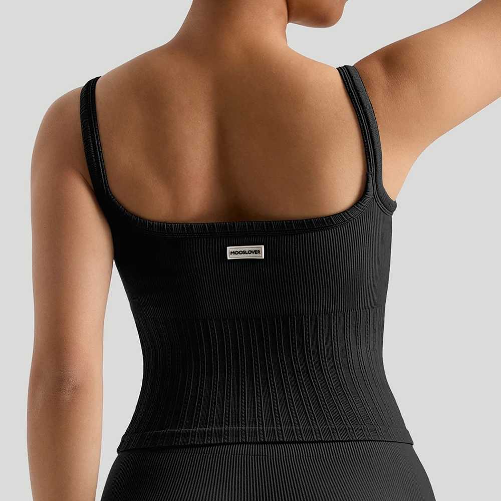 Ridded Gym Tank Top With Pad Inner Bra womens Yoga clothing Running Square Neck Fitness Vest Beayty Back Sports Workout Vest Z20260319
