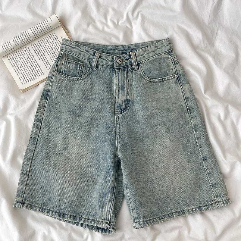 Retro Denim Shorts Women Summer High Waist Loose Wide Leg Straight Short Pants Versatile Casual Half Pants Female Streetwear M260319