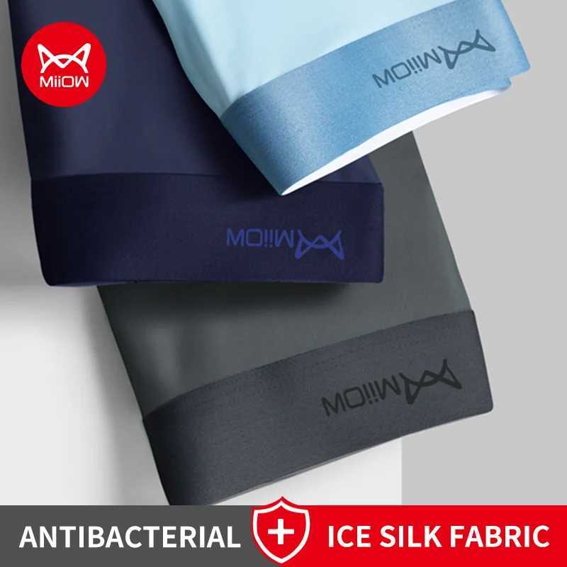 MiiOW 3Pcs Ice Silk Men Underwear Boxers 3A Breathable Crotch Man Underpants Graphene Antibacterial Mens Panties Boxer Trunks D260319