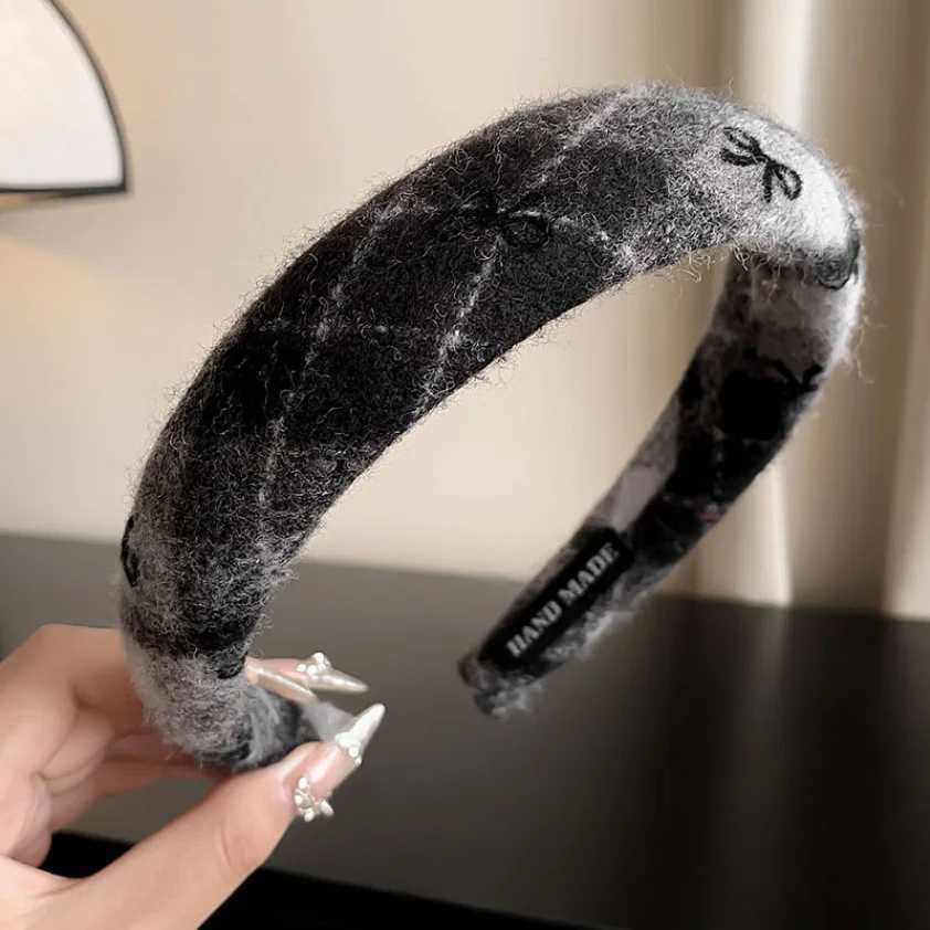 New Grey Headbands Retro Knitted Bow Wool Wide Hair Band for Woman Girl Elegant Hair Hoop Lady Winter Fashion Hair Accessories H260319