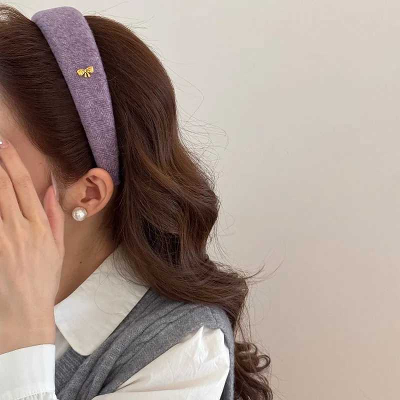 Adult Lazy Old Money Style Wide Edge Headband Retro Suede High Skull Top Hair Accessories Show Small Face H260319