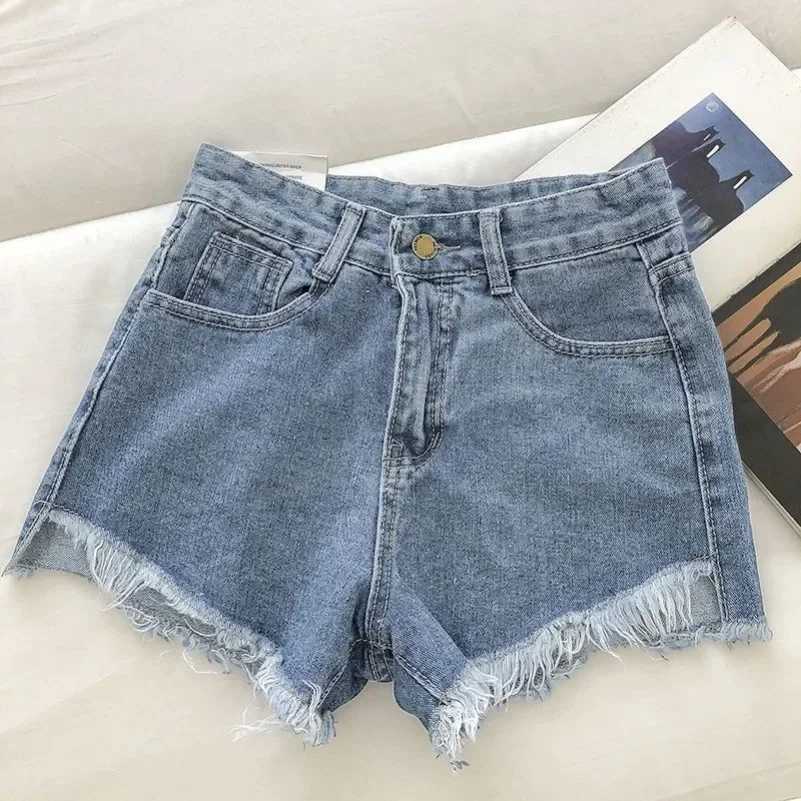 2025 New Summer Women High Wiast Raw Hem Denim Shorts Soild White Black Blue Korean Wide Leg Pants Mon Shorts Jean Shorts M260319