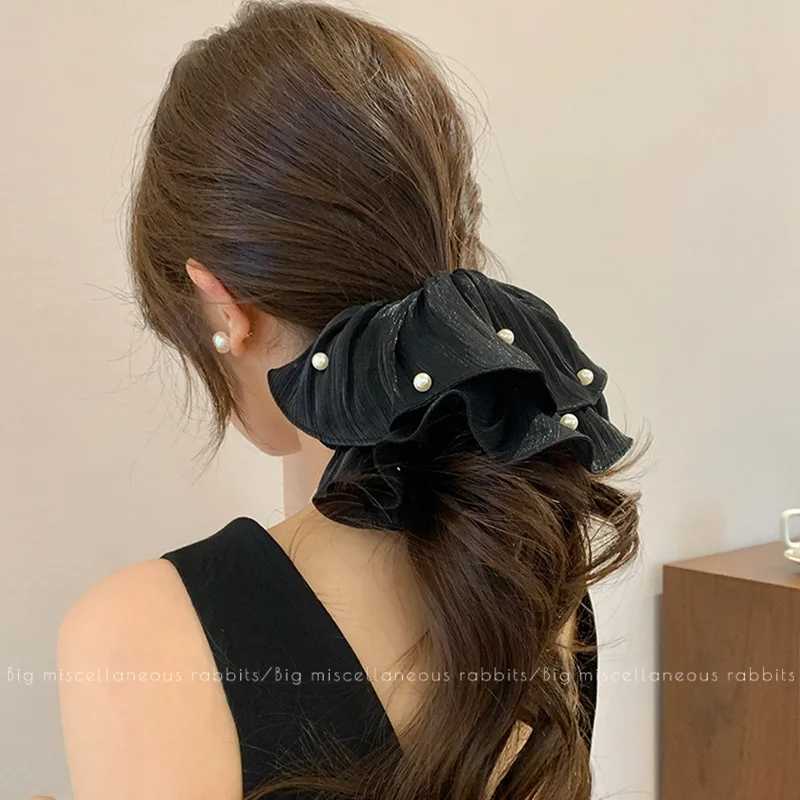 Elegant Pearls Smooth Ribbon Large Intestine Scrunchie For Women Girls Sweet Hair Ornament Hair Tie Hair Band Hair Accessories H260319