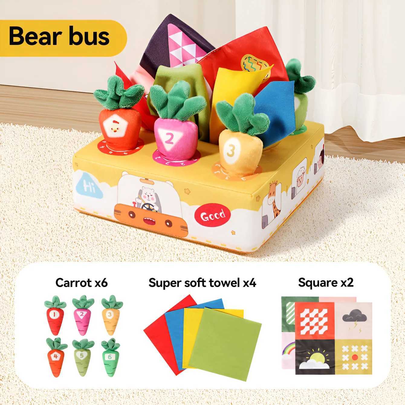 Soft Baby Tissue Cartoon Box Toy Tear-resistant Pattern Pulling Carrots Stuffed Toys Non-Fading Fine Motor Skills Cloth Book Toy Y260319