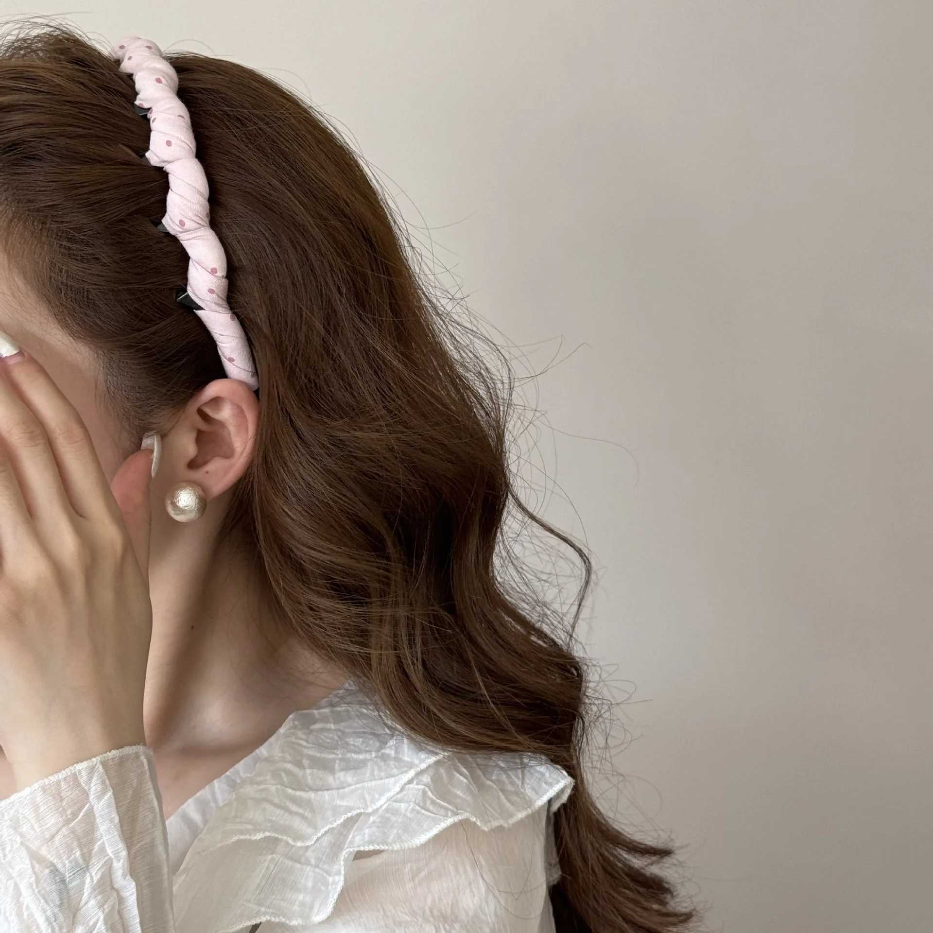 Polka Dot Hairband with Teeth Wavy Shape Wrapped Fabric Women Headband Fabric Wrapped Hairhoops Hair Bands for Women H260319