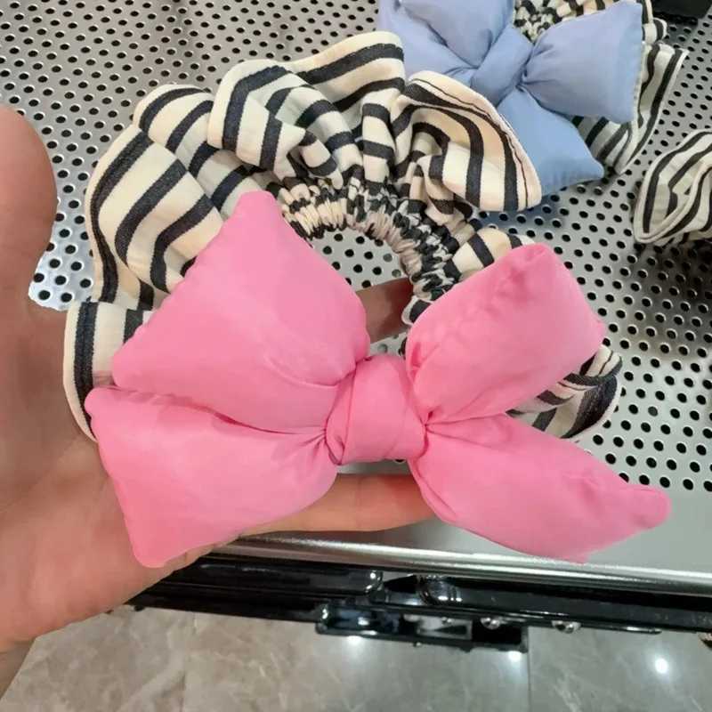1 Pcs Womens Hair Scrunchies Bow Striped Simple Versatile Korean Elastic Hair Bands Cute Kawaii Sweet Hair Accessories Girl H260319