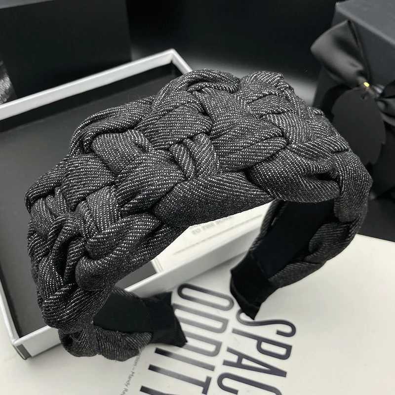 New temperament hair clip with female original design denim fabric weaving high head hair tie wide edge headband H260319