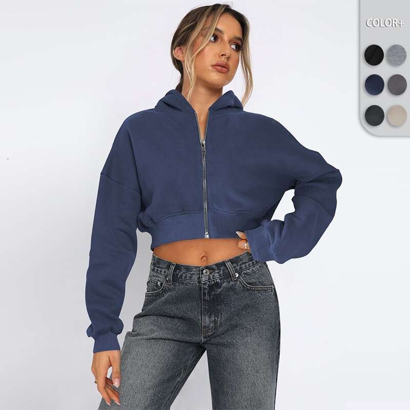 Cross-Border Foreign Trade Hot-Selling Women's Short Fashion Street Style Long-Sleeve Loose Hooded Sweatshirt for Autumn and Winter