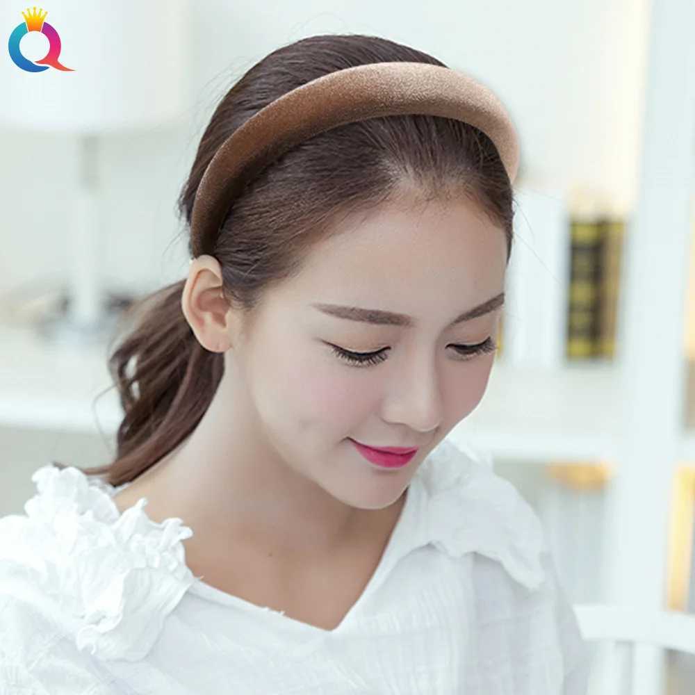 1pcs Velvet Headband Black Beige Wine Blue Green Sponge Hair Hoop Korean Women Elegant Hair Accessories H260319