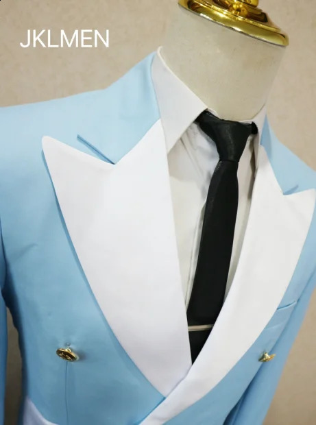 Costumes Pour Hommes Light Blue Smoking Jacket Pants Gold Buttons Party Tuxedo Dress Double Breasted Men Suits For Wedding Groom 260319
