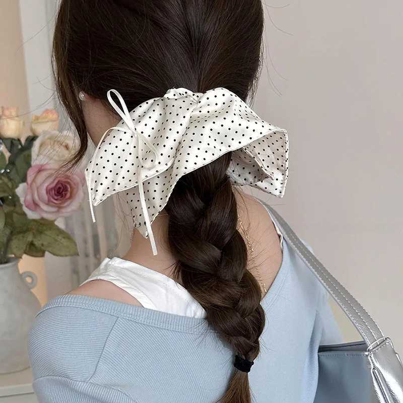 Womens Large Intestine Hair Band French Gentle Polka Dot Square Scarf Cute Fashion Funny For Girls White Color Hair Accessory H260319