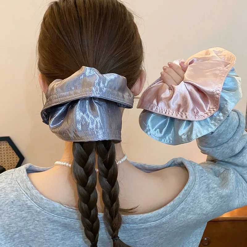 French Big Satin Scrunchies for Women Solid Smooth Silk Hair Ties Round Pleated Rubber Bands Minimalist Daily Party Headwear H260319