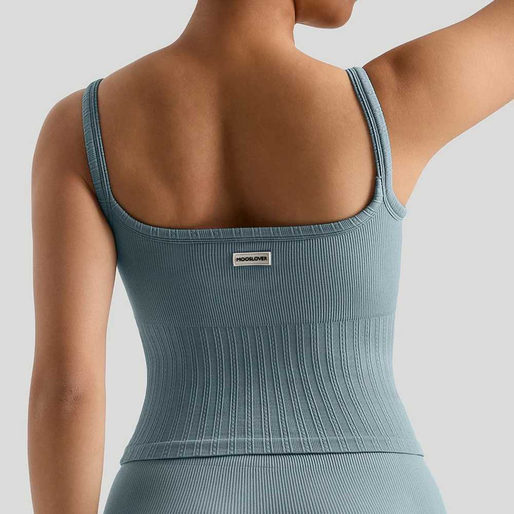 Ridded Gym Tank Top With Pad Inner Bra womens Yoga clothing Running Square Neck Fitness Vest Beayty Back Sports Workout Vest Z20260319