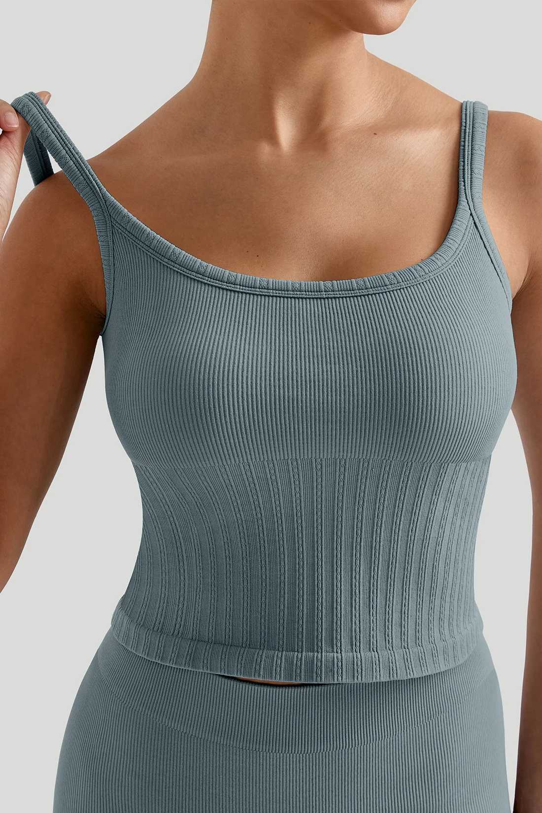 Ridded Gym Tank Top With Pad Inner Bra womens Yoga clothing Running Square Neck Fitness Vest Beayty Back Sports Workout Vest Z20260319