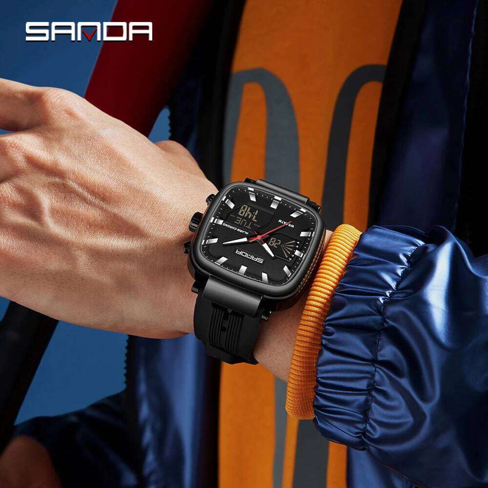 Fashion SANDA New 6282 Luxury Dual Monitor Sports Waterproof Night Light Men's Electronic Watch
