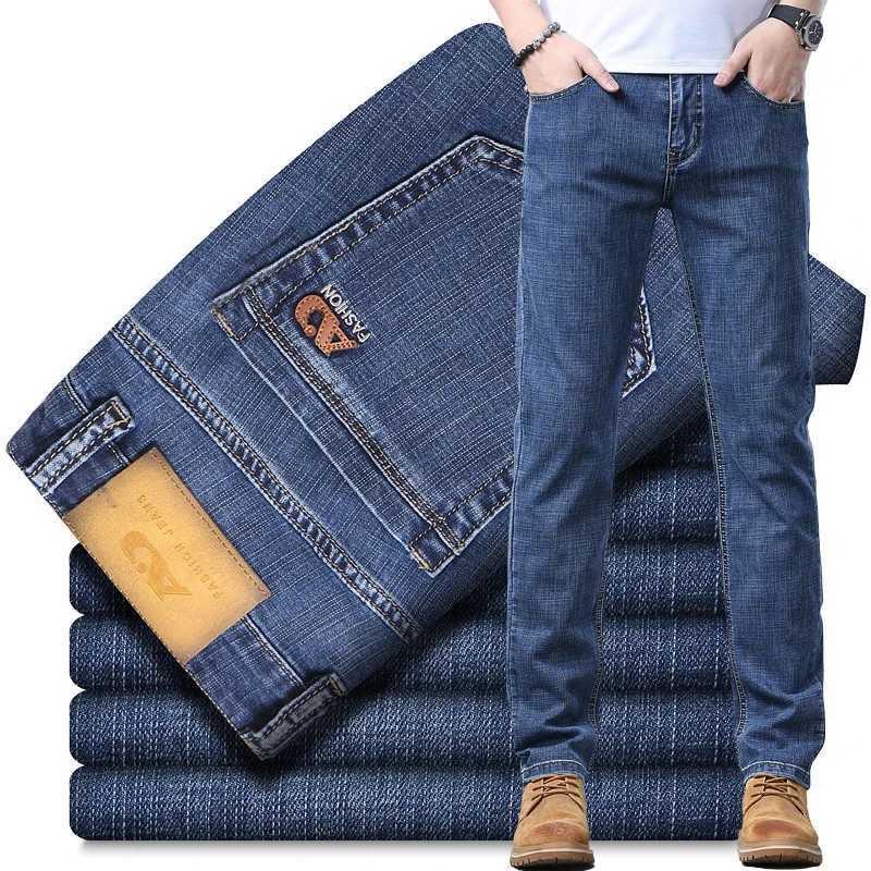 2026 Brand New Men Straight Blue Gray Jeans Business Fashion Classic Style Cotton Stretch Denim Pants Male Brand Trousers M260319