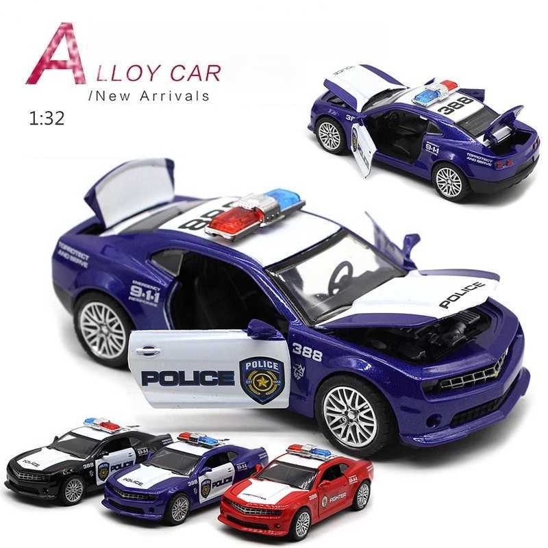 132 Camaro Police car fire truck Classic sports car High Simulation Diecast Metal Alloy Model car Collection Kids Toy Gift Y260319
