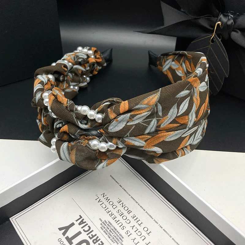 Colorful printed hair clip pearl wrapped high skull headband versatile wide edge compression headband for external wear H260319