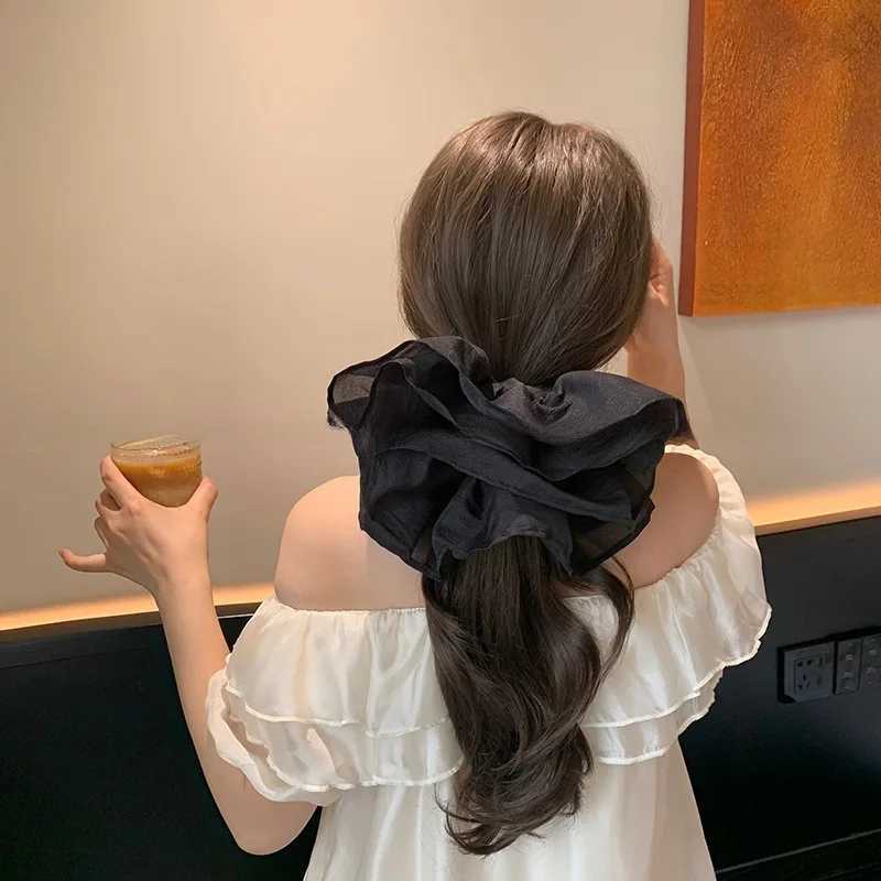 French style oversized flower double layered headbands large intestine hair loop feeling tied ponytail white headband for women H260319