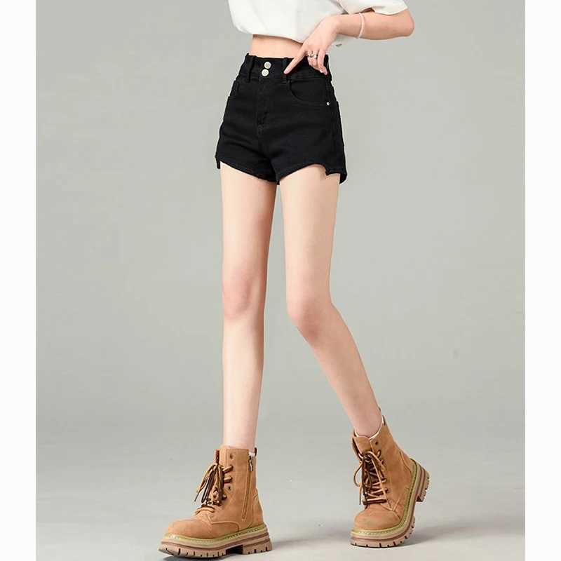 Summer Lady Fashion Double Button Jeans Girls Classic Korean High Waist Short Pants Women Ins Solid A-Line Denim Shorts M260319