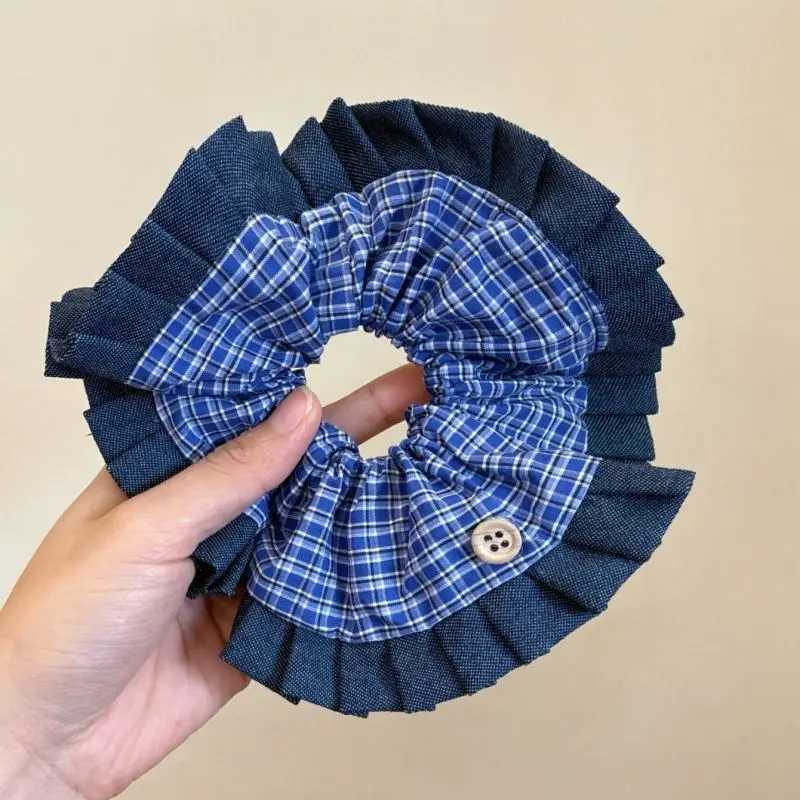 Korean Blue Denim Style Big Bowknot Scrunchies For Women Irregular Edge Ponytail Holder Hair Bands Y2K Girls Hair Accessories H260319