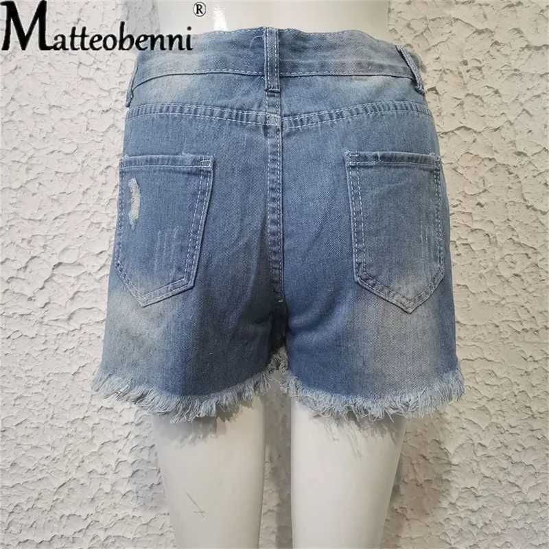 2024 Summer New Women Ripped Repaired Denim Shorts High Waist Bodycon Distressed Hole Bottoms Casual Pockets Sexy Short Jeans M260319