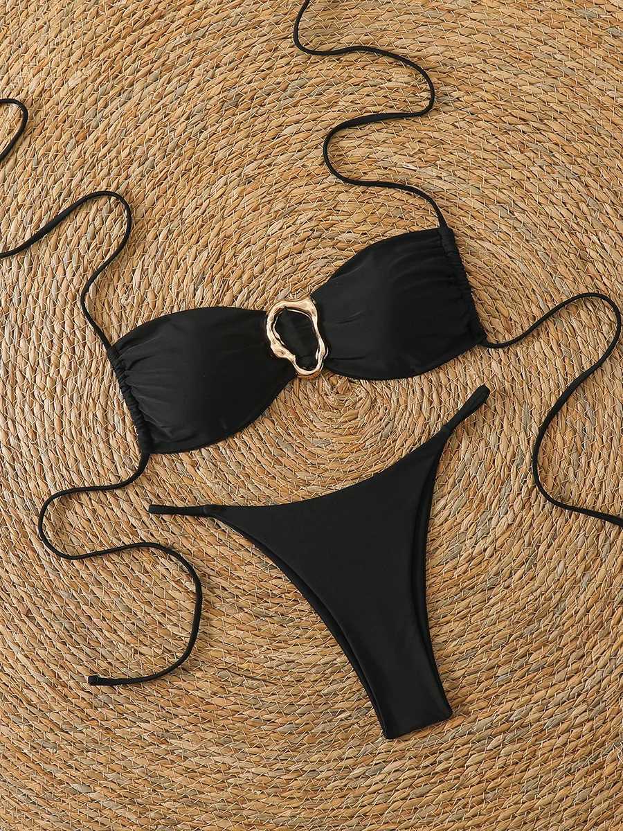 Sexy Bandeau Bikini Womens Swimsuit 2026 Two-piece Swimwear Thong Bikinis Set Female Bathing Suit Push Up Beach Swimming WearT260318