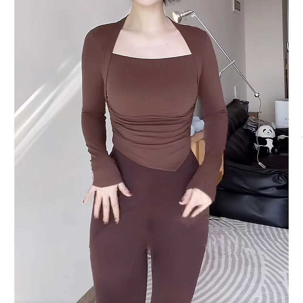 Fitness Chest Cushion Sports Top Women Long Sleeve Shirts Pra Speed Up Short Elegant Dance Yoga Clothes Small Waistband Gym Z20260319