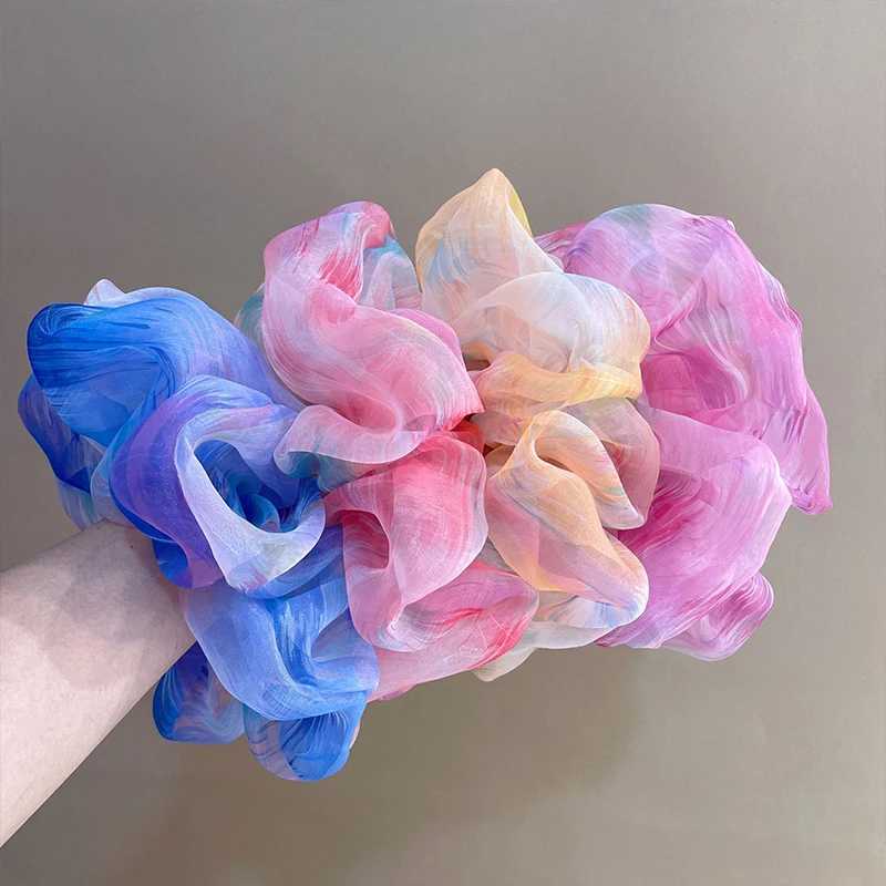 New Korean Elegant Summer Soft Yarn Scrunchies Women Elastic Hair Band Ponytail Holder Rubber Tie Band Hair Accessories H260319