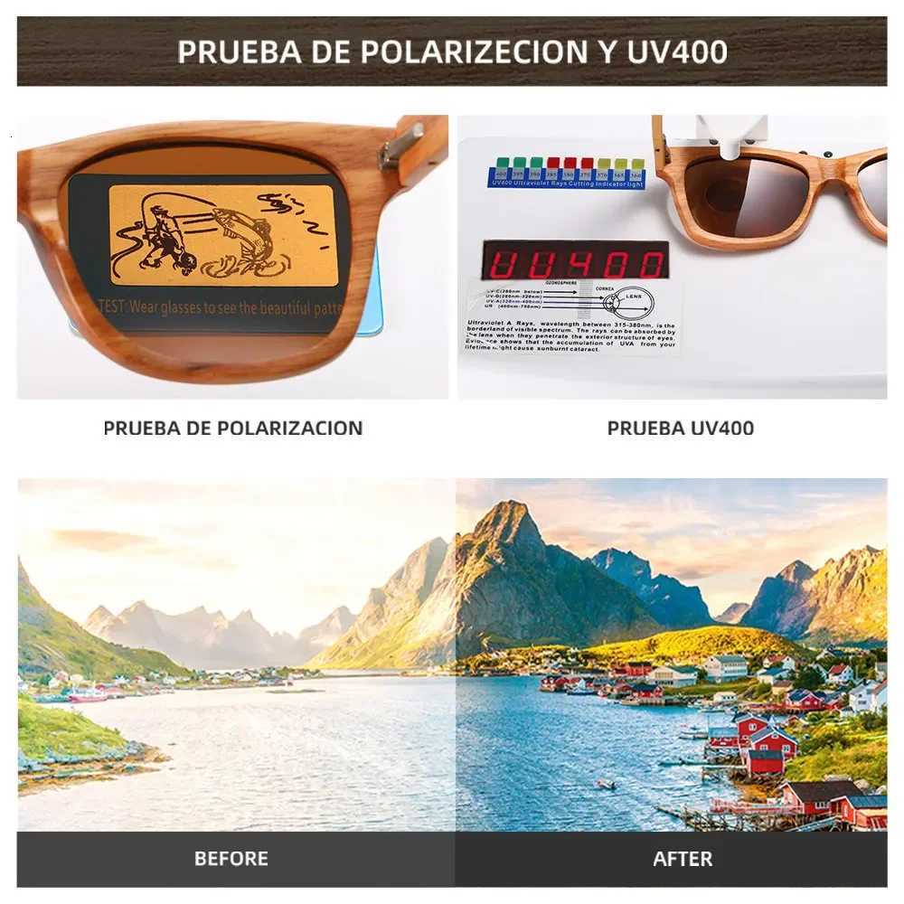 GM Men bamboo Wood Sunglasses Women Retro Vintage Polarized zebra Wooden Glasses Oculos De Sol Square Summer Goggle paper box H260319 - view 5