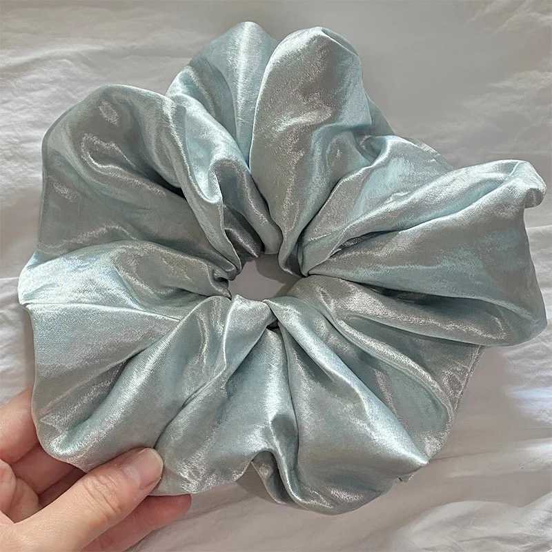 1PC High-Shine Pearlescent White Large Satin Scrunchie - Stylish Premium Minimalist Ponytail Hair Tie H260319