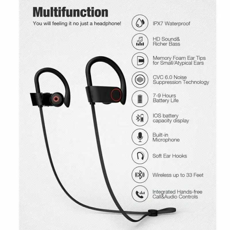 New Wireless Earphone Bluetooth 50 Waterproof Sports Headset Earplugs Sound Magnetic Neckband Headset Sports Ear-hook Headphone D260319