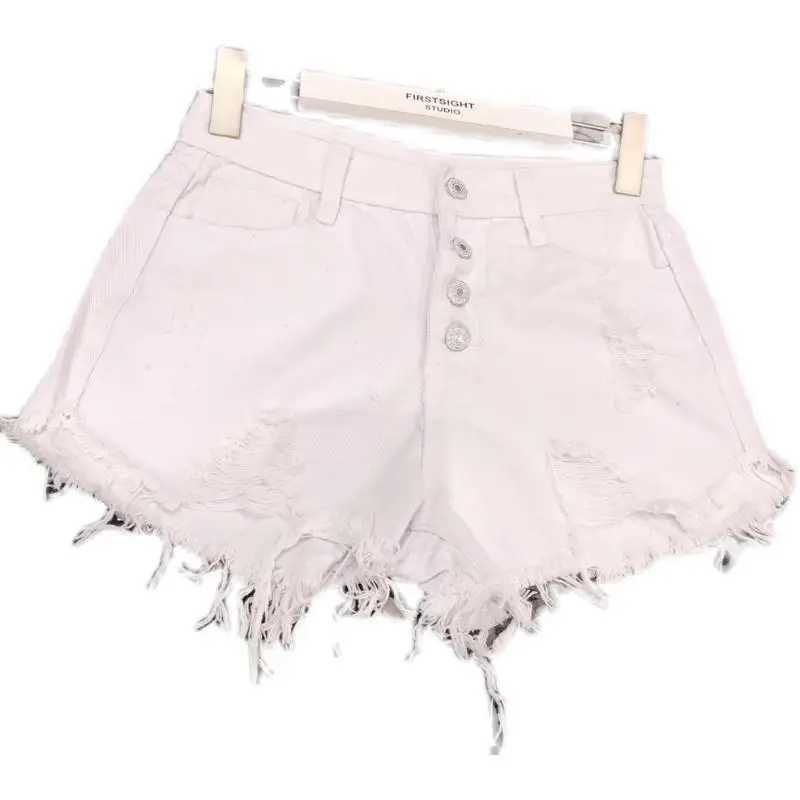 High Waist Tassel Broken Denim Shorts Women Summer Korean Version Raw Edge Wide Leg Loose Plus Size Jean Shorts Female M260319