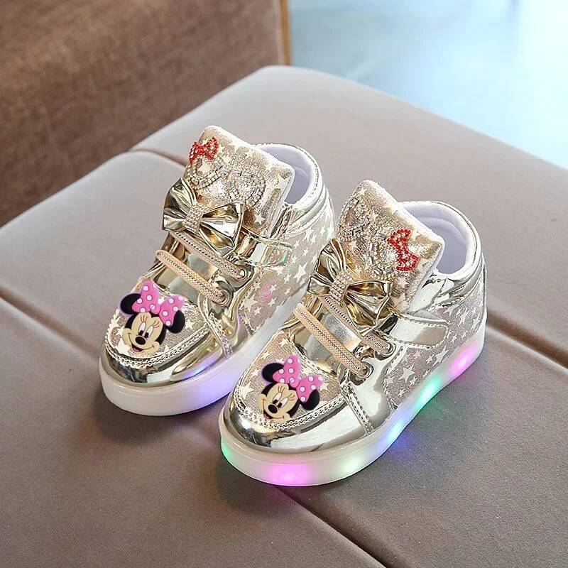 Designer Disney Disney Mickey Mouse Cartoon LED Casual Shoes Minnie Girl Toddler Shoes Children's Sports Shoes Flashing Shoes Sneakers Luxury