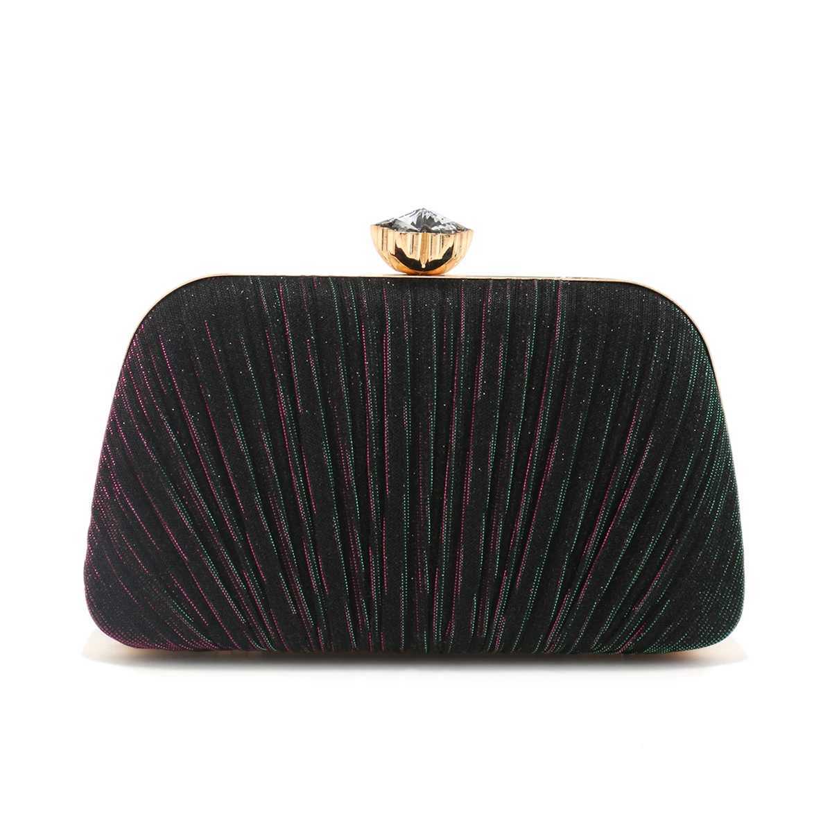 Shell Design Women Clutch Bags Ruched Sequins Evening Bags Diamonds Glitter Metal Chain Handbags Banquet Dinner Prom Purse W260319 - view 3