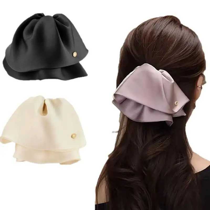 French Satin Large Bow Hair Claw Clips Elegant Ponytail Holder Women Girls Hair Barrettes Clamps Hairpins Chic Hair Accessories H260319