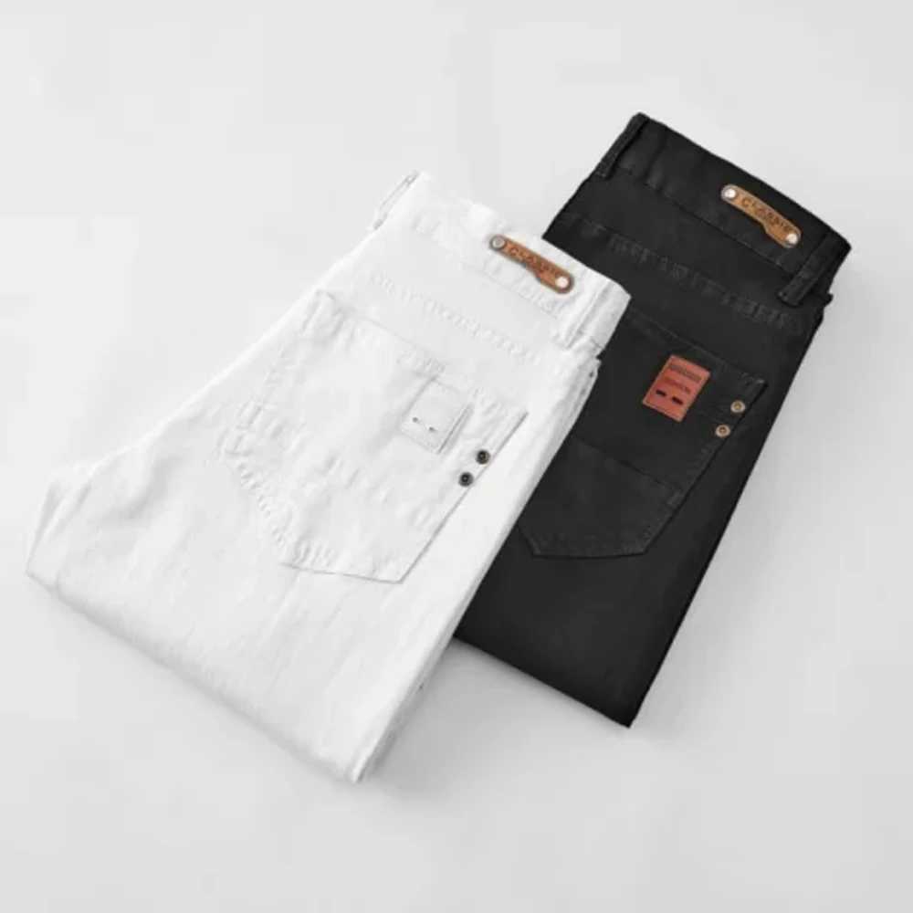 Men White Jeans Elasticity Straight Slim Fit Casual Soft Business Classic Brand Trousers Fashion Advanced Stretch Denim Pants M260319