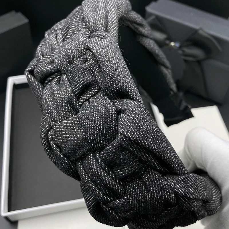 New temperament hair clip with female original design denim fabric weaving high head hair tie wide edge headband H260319