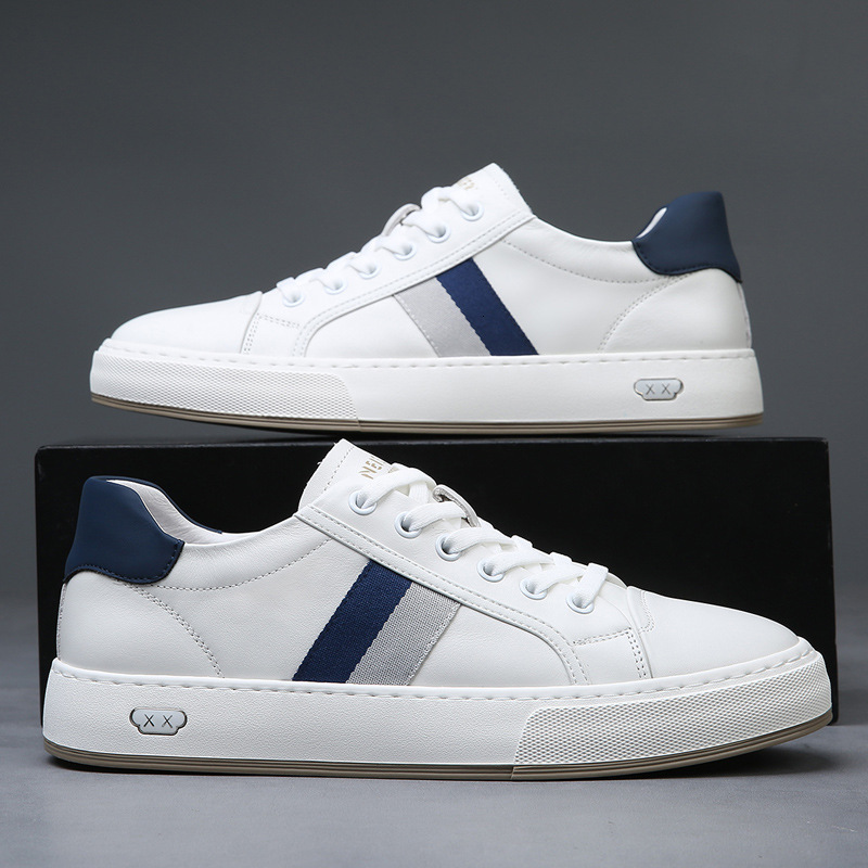 2025 Summer New Genuine Leather Breathable White Sneakers Men's Low-top Flat Versatile Sports Casual Shoes Trendy ddmysaturn